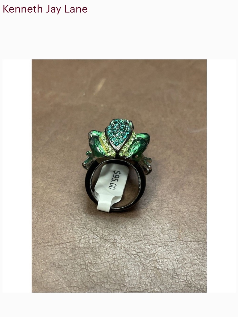 Kenneth Jay Lane Emerald Green Crystal Frog Statement Ring Sz 8-8.5